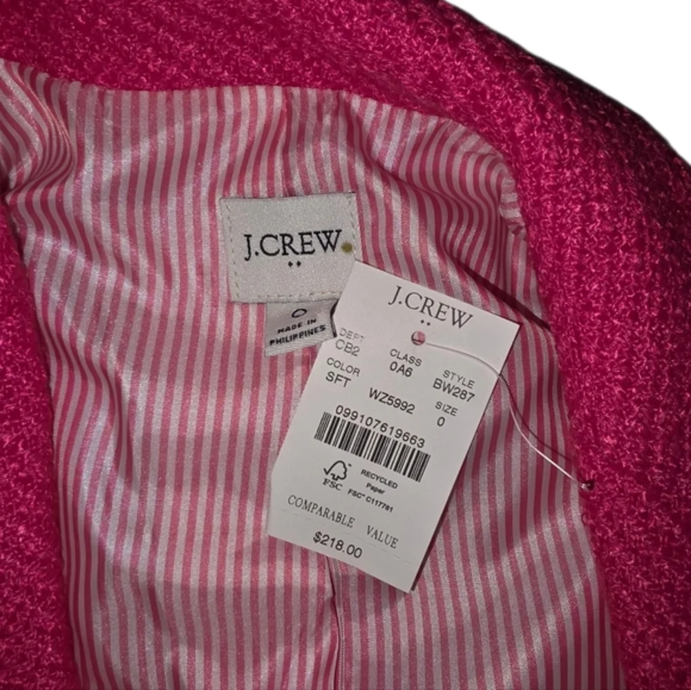J. Crew Hot Pink Tweed Schoolboy Academia‎ Career Blazer Jacket Size 0 New